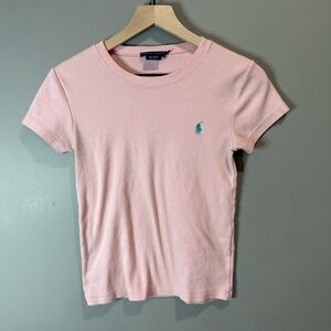 Ralph Lauren Light Pink Short Sleeve Cotton Tee with Teal Pony Size Medium